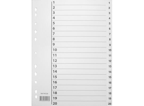 Register plast 1-20 A4 m/indeksark hvit 